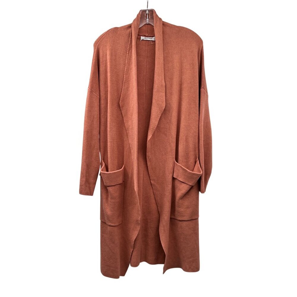 ANRABESS Womens Knit Duster Cardigan Open Front Coral Size Small Pockets